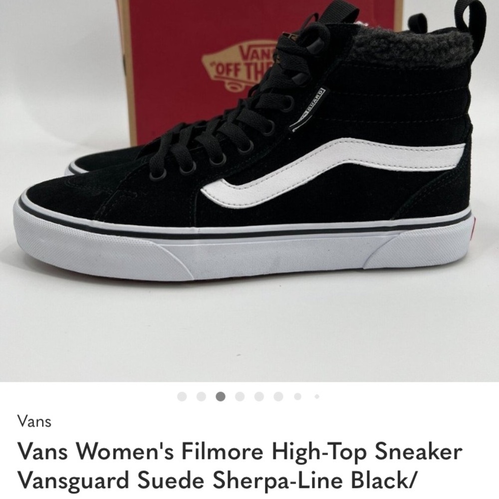 Vans Women's Filmore High-Top Sneaker Vansguard Suede Sherpa-Line Black/White 9
